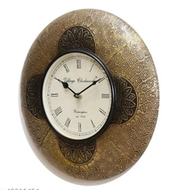 Beautiful  Wooden Rajasthani Art Work Wall Clock  -  Golden/ Black, Wooden, Acrylic/ Decorative Clock, Pack of 1,  Round